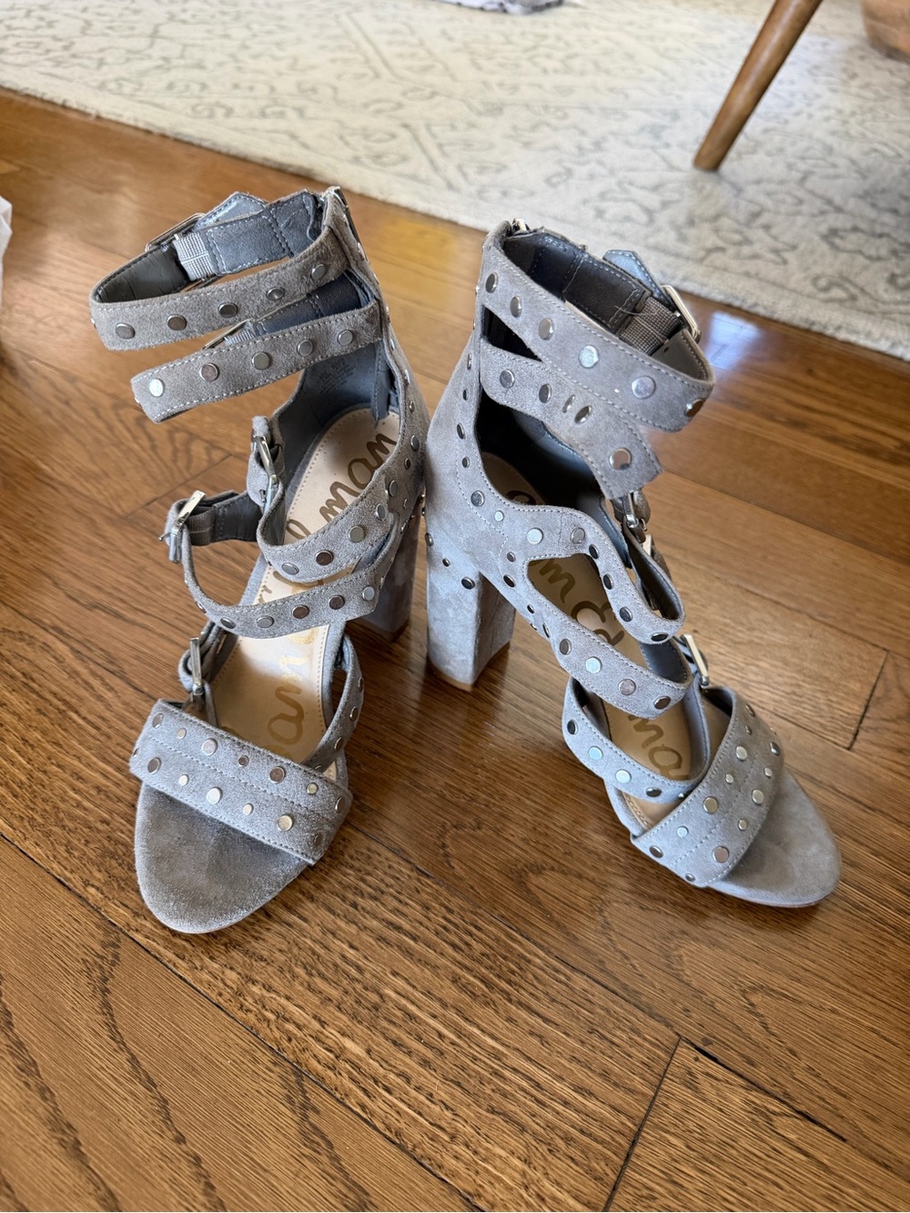 Sam Edelman Gray Suede Studded Strappy Block Heels